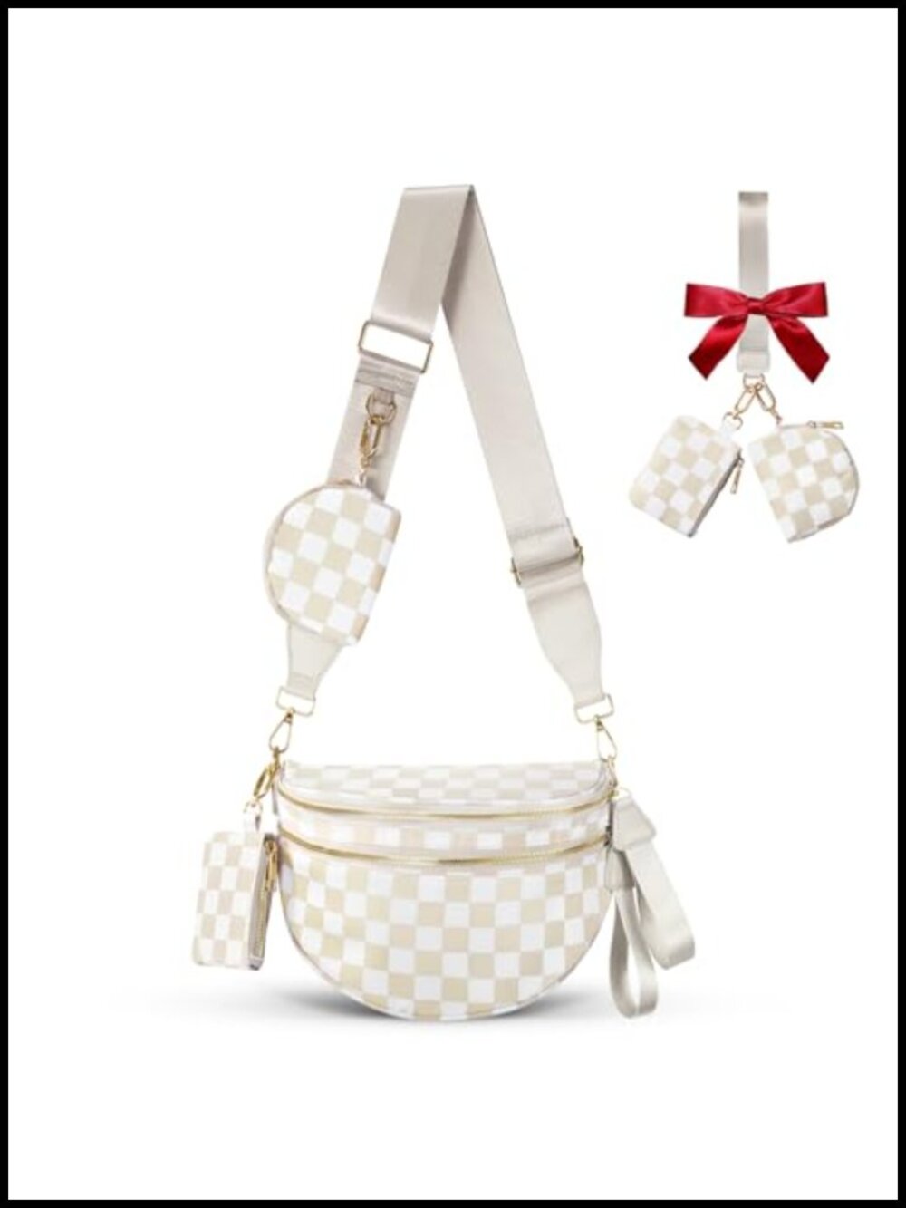 Nylon Crossbody Belt Bag Fanny Pack Checkered Waterproof RFID Travel